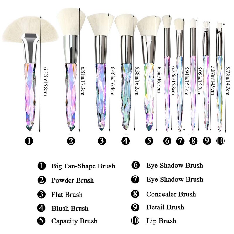 Kingtree - Juego de 10 brochas de maquillaje con mango