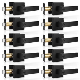 Hasmikit 10 Pack Matte Black Door Handles Privacy Door Levers, Heavy Duty Bed and Bath Door Locks Interior Door Knobs, Reversible Keyless Flat Levers with Square Rosette