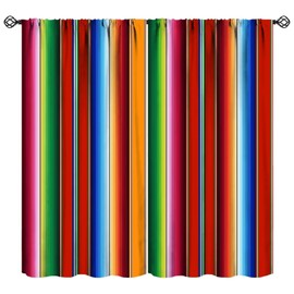 JESTRONRY Cinco de Mayo Curtains, Mexican Serape Colorful Stripes Vertical Lines Latino Design Colorful Ethnic Style Window Treatments Curtains for Living Room Bedroom Decor 42x45 Inch Decor