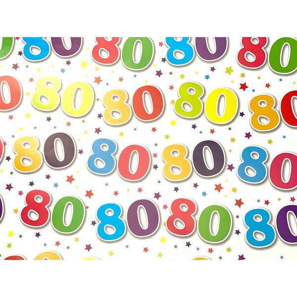 80th Birthday Wrapping Paper- 2 Sheets Gift Wrap and 1