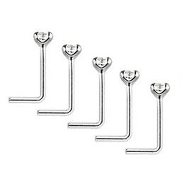 Clear Crystal Nose Studs PACK OF 5 STERLING SILVER Thin 0.6mm Bar L SHAPE (5x 2mm)