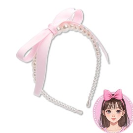 Fokmuaex 1pcs Pearl Satin Bow Headband Vintage Knot French Headband - delicate headband for women and girls, with long hair and short hair (pink, one size)