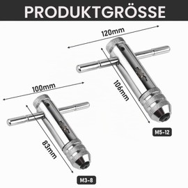 Vaileal 2 Pieces T Handle Tap Wrench Ratchet Tap Wrench with Ratchet M3-M8/M5-M12, T-shaped Wrench, Tap Cutter Hand Tap, Tool Holder with Tool Holder for Taps