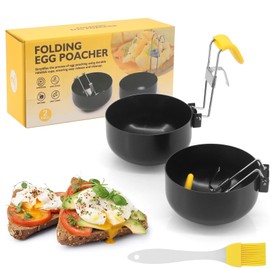 2 Pack Egg Poacher, Stainless Steel Poached Egg Moulds, Poached Egg Maker with Oil Brush, Non-Stick Egg Poached Egg Pan, Collapsible Hang Ear Egg Boiler Egg Rings Kitchen Tool
