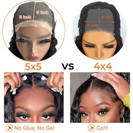 ONICE Wear And Go Glueless Wigs Human Hair Pre Plucked 5x5 HD Lace Closure Human Hair Wigs For Black Women Upgraded No Glue Deep Wave Lace Front Wig Human Hair(Black,22Inch)