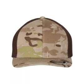 FLEXFIT 6511 - Fitted Trucker Cap, Mesh Back, Baseball Hat, Camo, Multicam Arid