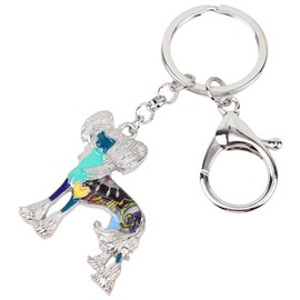 WEVENI - Llaveros de perro con cresta china de aleación esmaltada, regalo para mujeres y niñas, Azul, 39mm x 39mm