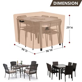 ONENESS Heavy Duty Square Rectangular Patio Table Cover - 96" W x 96" D x 29" H Waterproof Patio Furniture Cover, UV-Resistant Outdoor Dining Table Protector