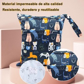 2 Bolsa Impermeable para Ropa Mojada, Bolsas Húmedas Secas para Pañales de Tela de Bebé, Bolsa para Ropa Mojada Natacion Reutilizables y Lavables,con Dos Bolsillos Cremallera para Guardería,Ropa Sucia