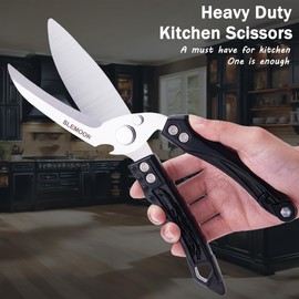 SLEMOON Kitchen Shears Heavy Duty Poultry Shears for Bone,Chicken,Turkey,Meat,Fish and Pizza Cutting Board Kitchen Scissors All Purpose for Food Ideal for Chef and Home Cooking,Dishwasher Safe Black