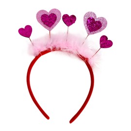 harayaa Valentine's Day Heart Headband Glitter Heart Headdress Headband Photo Booth Props for Masquerade 2024 New Year Pink