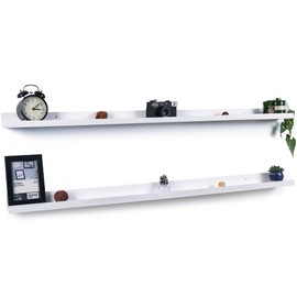 CRCHOM Picture Ledge Shelf White Floating Shelves 47.2" Set of 2 Wood Picture Shelves for Wall with Ledge Long Floating Shelf with Lip Display Photo Ledge Shelf for Living Room Bedroom Decor