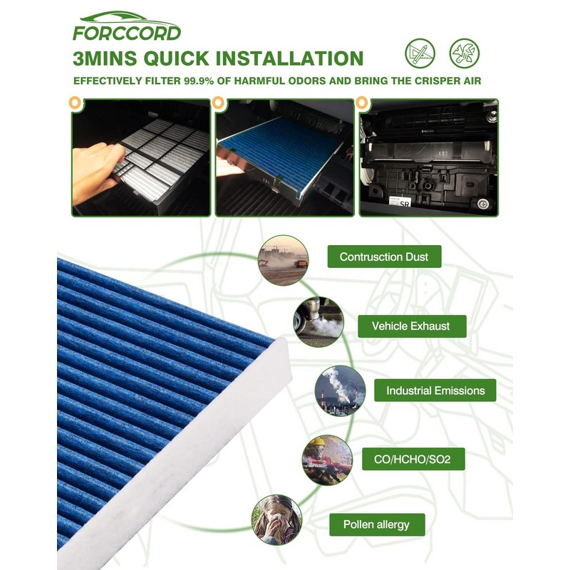 Forccord Filtro de aire de cabina HEPA compatible con filtro