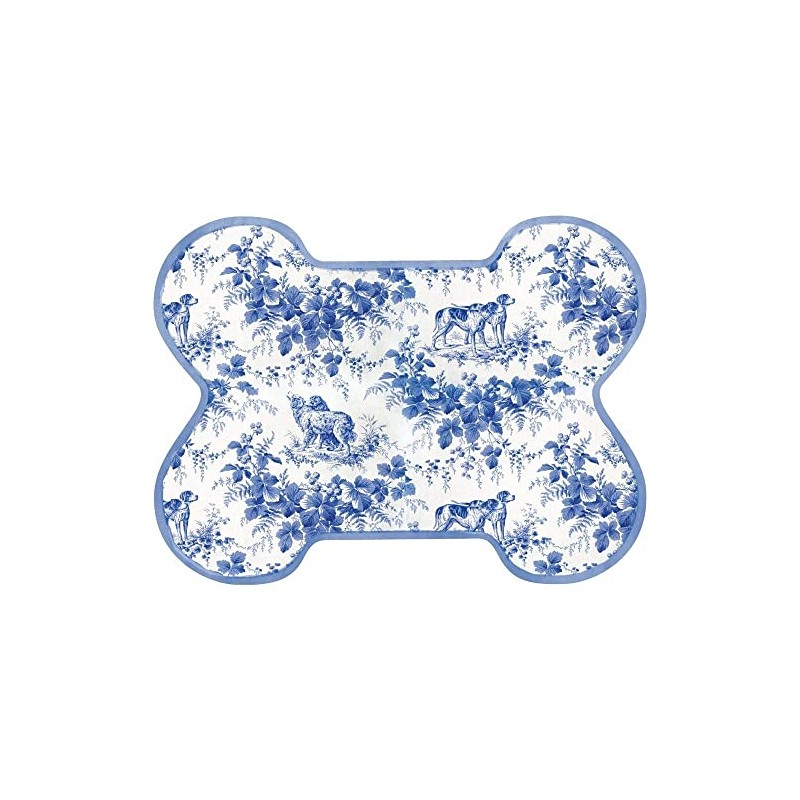 Caspari Dog Toile Die-Cut Pet Bowl Mat in Blue, 2