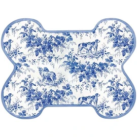 Caspari Dog Toile Die-Cut Pet Bowl Mat in Blue, 2 Count
