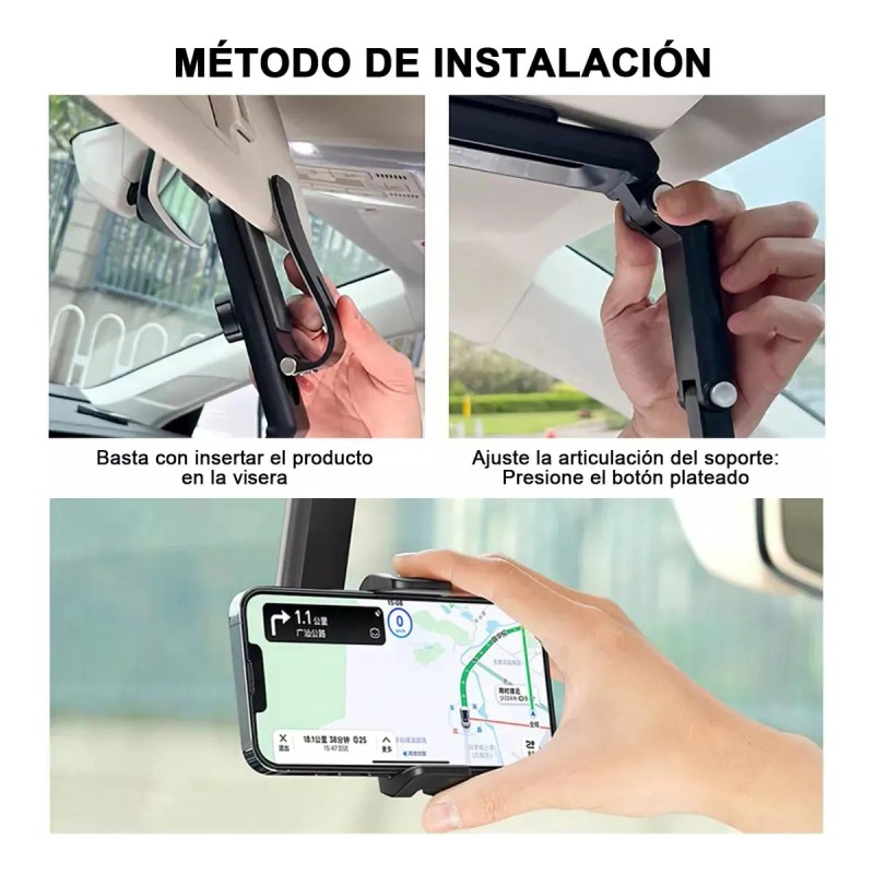 Soporte Teléfono Porta Celular 360° Carro Brazo Ajustable Negro