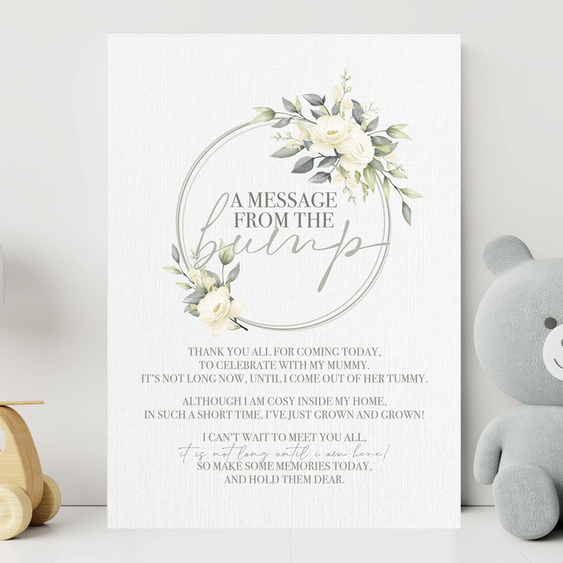 Green Botanical Baby Shower Table Sign - A Message From