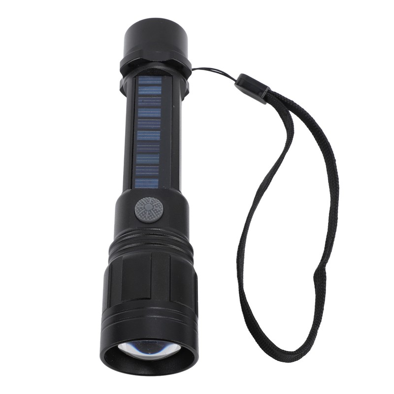 LED Flashlight Zoomable 3 Light Modes USB Or Solar Charge