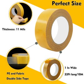 Qoqooice Double Sided Fabric Tape Heavy Duty Mounting Tape 1" x 33FT Resistente Clear Super Stick Tape with Fiberglass Mesh High Tack Strong Adhesive for Clothes Carpet Arts