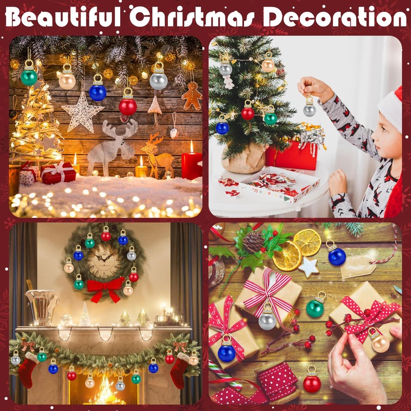Pack of 100 Mini Christmas Baubles Set, Christmas Glitter, Tree