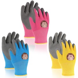DTXYBC Gardening Gloves for Kids, 3 Pairs Kids Work Gloves, Non-Slip Latex Coating, Gardening Gloves for 2-6 Years Girls and Boys, Protective Gloves for Gardening