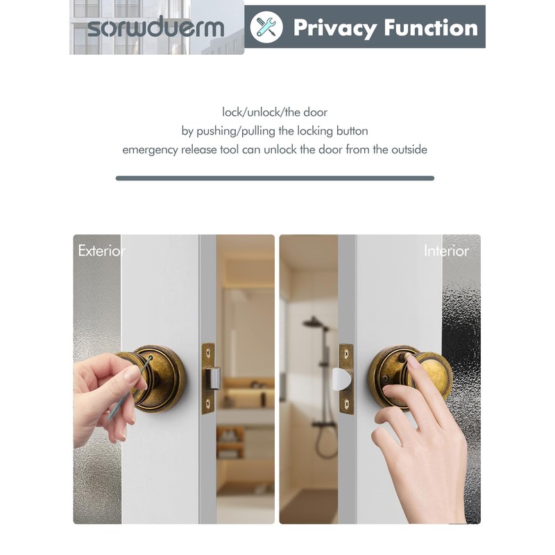SORWDUERM 2 Pack Antique Brass Bronze Door Knob Interior Privacy
