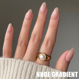 Short False Nails Set, 24Pcs French Press on Nails with Jelly Nail Glue, Full Cover Nude Gradient Stick on Nails, Removable Medium Long Fake Nails for Women Nail Art Accessories