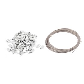 sourcing map Steel Wire Cable Rope 10M Length with 1mm Diameter Aluminum Crimping Loop Sleeve for Lifting 1 Set