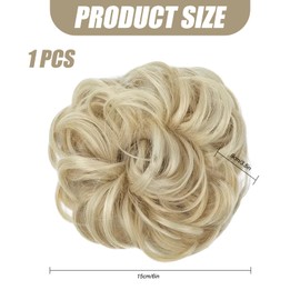 Larfraecy Haarteil Mit Gummiband Groß Dutt Haartei Haarteile Haarverlängerung Pferdeschwanz Haargummi Mit Haaren Unordentlicher Gelockt Hochsteckfrisuren Extensions für Frauen Damen Mädchen (Blond)