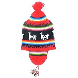 Gamboa Alpaca Hat Beanie Hat for Men Winter Hats for Women Cap with Ear Flaps Winter Hats Peruvian Hat Red