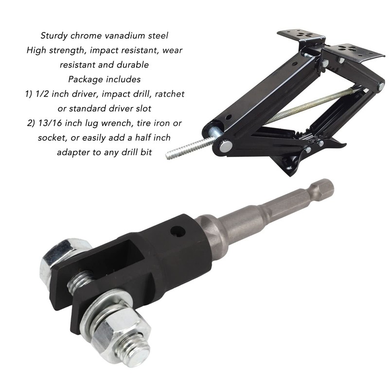 1/2 Inch Car Scissor Jack Adapter, Chrome Vanadium Steel, Socket