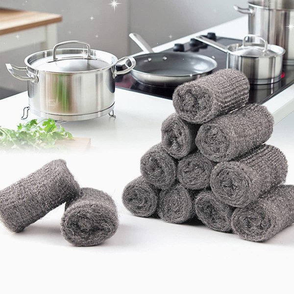 Steel Wool,CHENKEE 24 PCS Steel Wire Wool Grade 0000 Ultra-Fine Steel Wool Cleaning Polishing Wire Wool Pads Scrubbing Cleaning Tool for Home Kitchen Bathroom Furniture Rust Removal