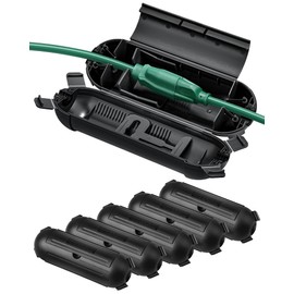 DEWENWILS 6-Pack Outdoor Extension Cord Safety Cover, Water-Resistant Seal Housing with 4 Latches, Adjustable Compartment for AWG 12/14/16 Cords, Protect Holiday Decoration Lights and Plugs, Black