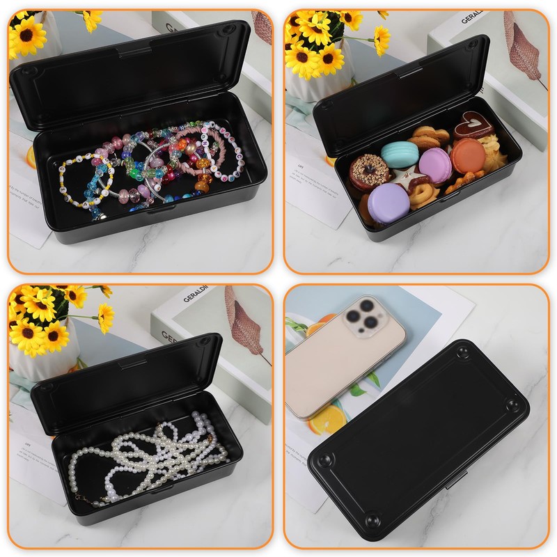 Steel Storage Box with Hinged Lid, 2 Pack Metal Container
