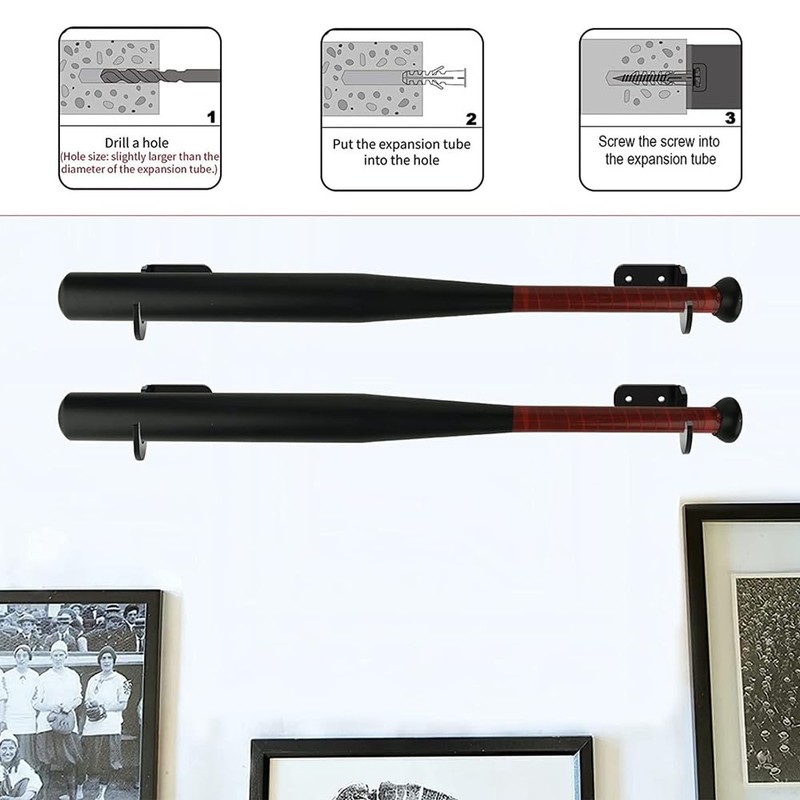 2 Pair Baseball Bat Wall Mount, Acrylic Horizontal Baseball Bat