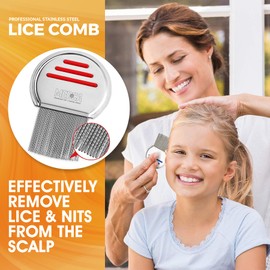 Lice Comb - (Pack of 2) Stainless Steel Professional Lice Combs and Head Lice Treatment to Effectively Get Rid of Hair Lice and Nits, Best Results for Infection and Re-infection in Kids & Adults