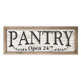 Pantry Open 24/7 Framed White Wood Rustic Style Wall Décor Sign 10x30