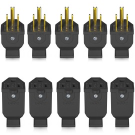 ELEGRP Extension Cord Ends Male and Female Replacement Plug and Connector Set, Straight Blade Plug and Connector,15A 125V, 2 Pole 3 Wire Grounding Plug, UL Listed, Black, 5 Sets