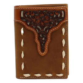 ARIAT Men's Floral Tooled Overlay Trifold Wallet No Color One Size