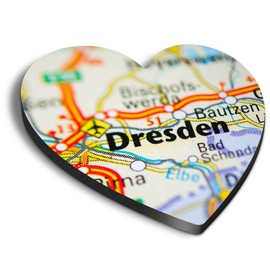 1x Heart MDF Magnet 6cm - Dresden Germany Map Real Road - Fridge Locker Office Whiteboard Toolbox #55065