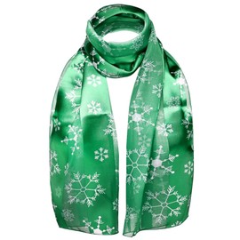 Basic Sense Christmas Scarf Silky Satin Neck Scarves, Snowflake - Green