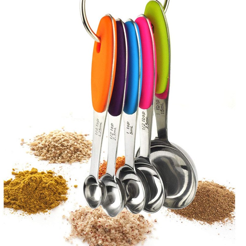 Fsdifly-Stainless Steel Measuring Spoons 5 Piece Stackable Set - Measuring