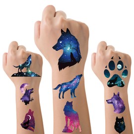 Galaxy Wolf Temporary Tattoos Stickers - 170+ Wolf Themed Tattoos Party Favors Gifts Decoration Stickers For Kids Boys Girls Birthday Party Decorations Prizes Rewards Animals Themed Supplies