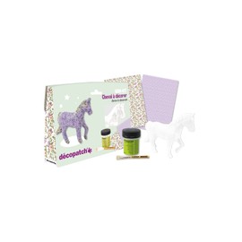 Décopatch - Ref KIT010O - Horse Mini Kit - Suitable for Children - Includes White Papier Mache Animal, 2 x Décopatch Sheets, Brush & Pot of PaperPatch Glue