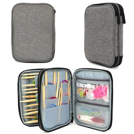 New Knitting Needls Case Without Hooks and Accessories,Zipper Storage Organizer Bag with Web Pockets for Various Knitting Needles/Knitting Accessories/Crochet Hook Kit Tool,Lightweight,Easy to Hold
