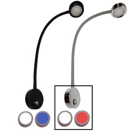 Wave One Marine Dual Color Gooseneck LED Chart Reading Light | Flexible Dimmable Sailboat Cabin Wall Map Boat Yacht RV Interior Night Lighting 12-24V Volt (Chrome | White & Red)