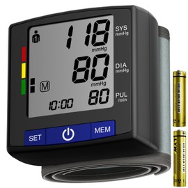 Double love Wrist Blood Pressure Monitor LCD Display, Adjustable Wrist Blood Pressure Cuff 120x2 Reading Memory Wrist Bp Monitor with Storage Case(Black)