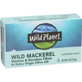 Wild Planet Skinless Boneless Mackerel Fillets in Organic Extra Virgin Olive Oil, 4.4 Ounce