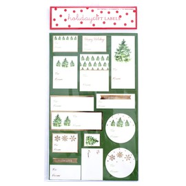 Graphique Green Trees Gift Labels | 52 Self-Adhesive Christmas Stickers | 13 Designs with Gold Foil Accents | to and from Names | for Holiday Wrapping Paper & Gift Bags