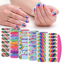 SILPECWEE 5 Sheets Rainbow Nail Wraps for Women Nail Polish Strips Self Adhesive Nail Polish Stickers Gel Nail Strips Stick on Nails for Manicure Design with 1pc Nail File